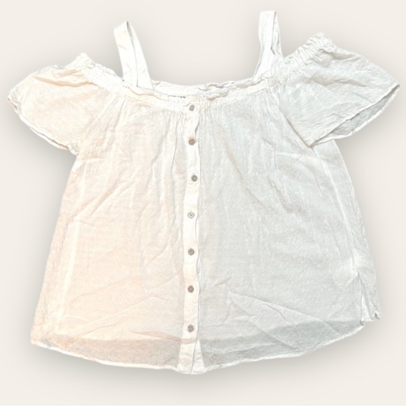 ADDITION ELLE - Off The Shoulder, Cold Shoulder, Button-Up White Ruffle Blouse - Picture 2 of 8